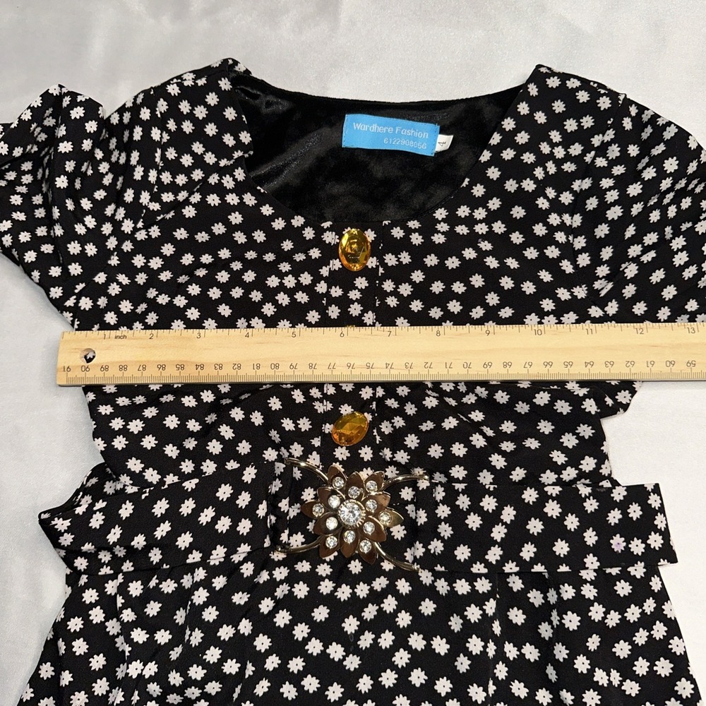 Vintage Wardhere Fashion Black Dress Size 4 Gem Buttons Belt - Picture 4 of 12